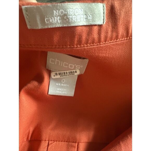 Womens Chico's Size 0 (4) No-Iron Stretch Button Front Orange 3/4 Sleeve Shirt - Picture 6 of 6